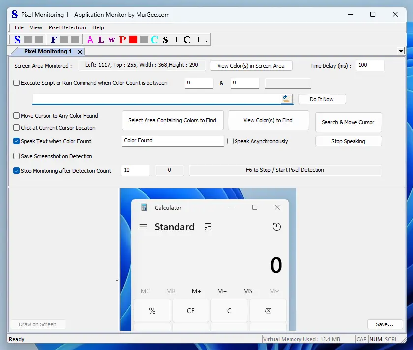 Pixel Monitoring Screen of Application Monitor Software